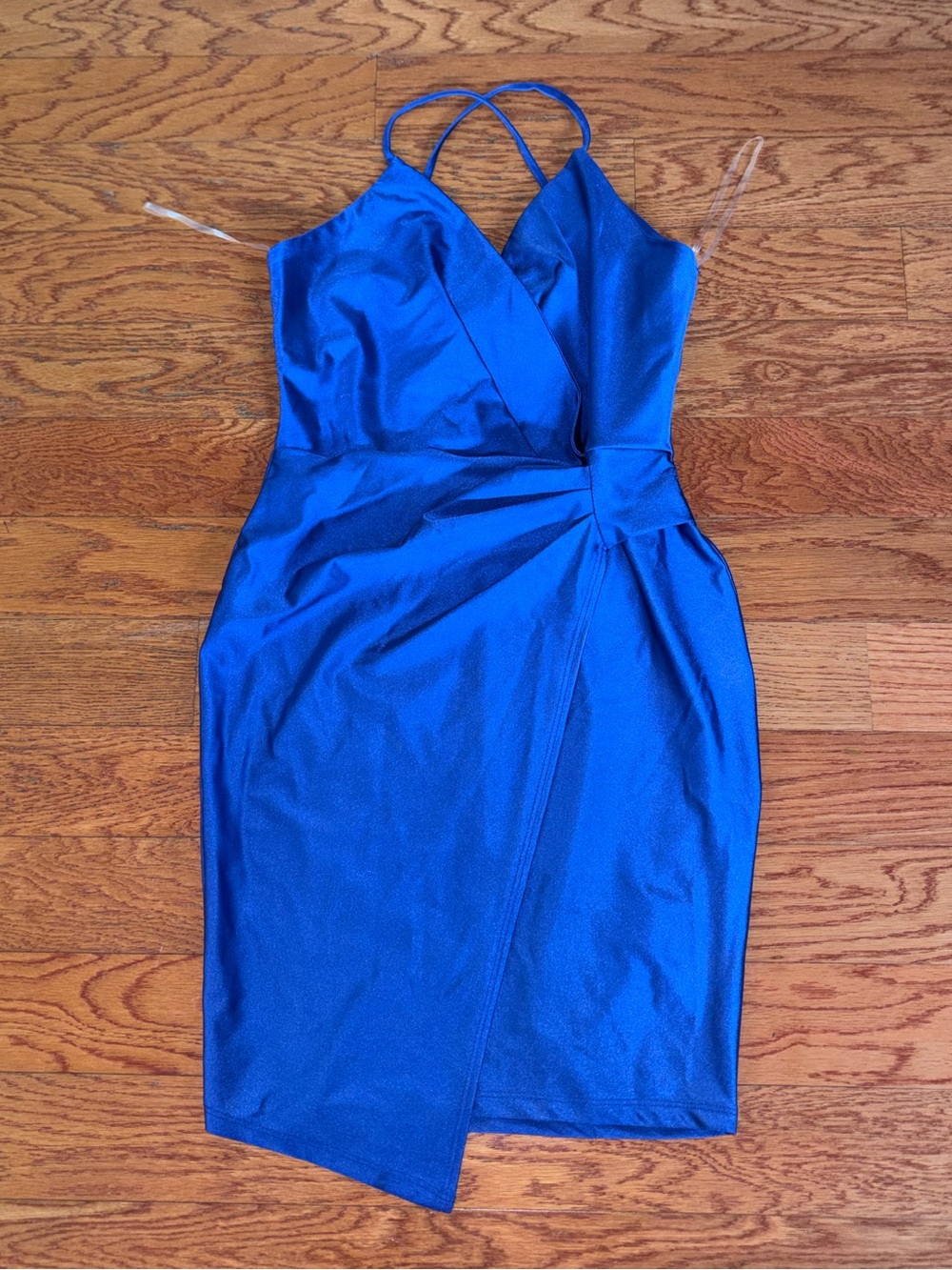 Satin Wrap-Front Dress in Royal Blue